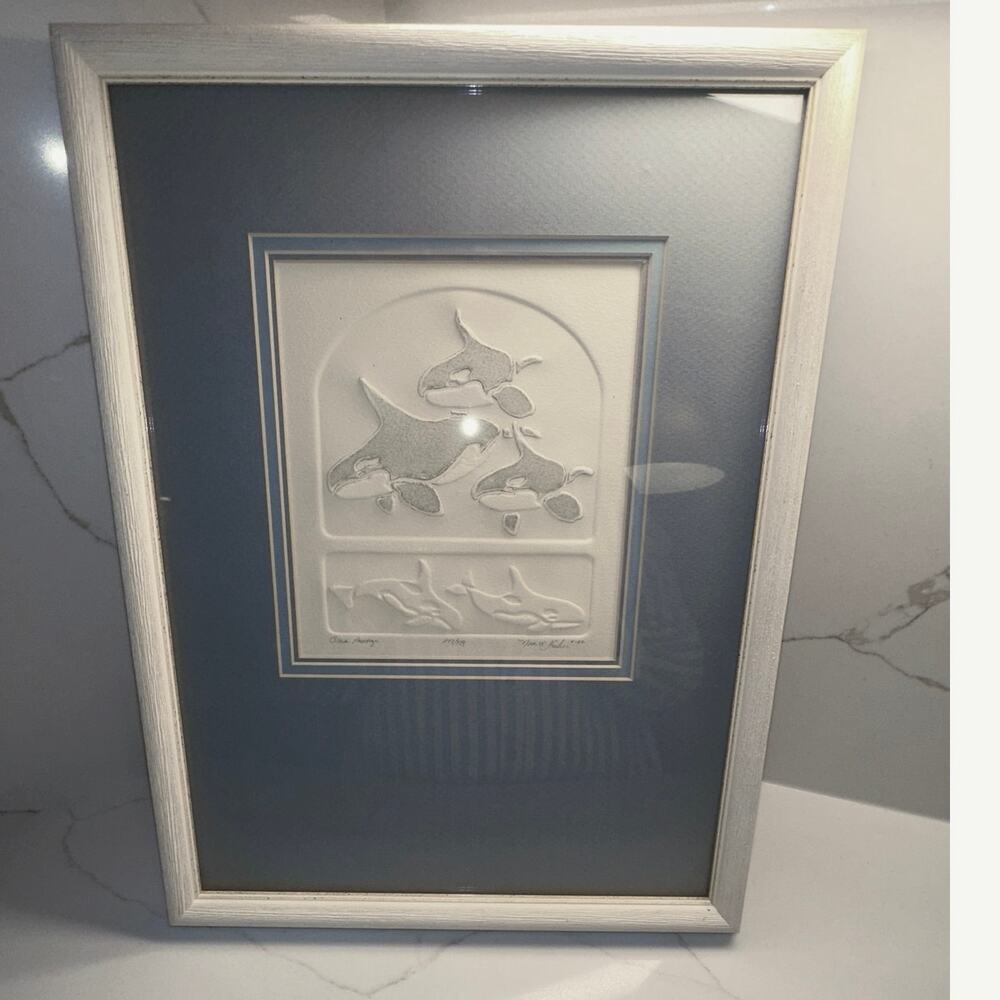 1987 Nora Fischer Etching Orca Passage Limited Edition 243/399 Signed Framed